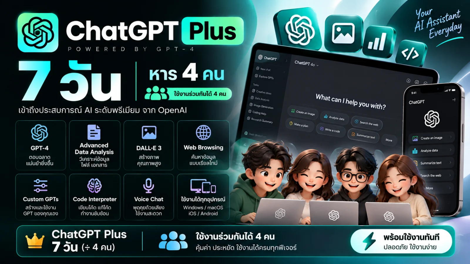 GPT Plus 7 วัน หาร 4