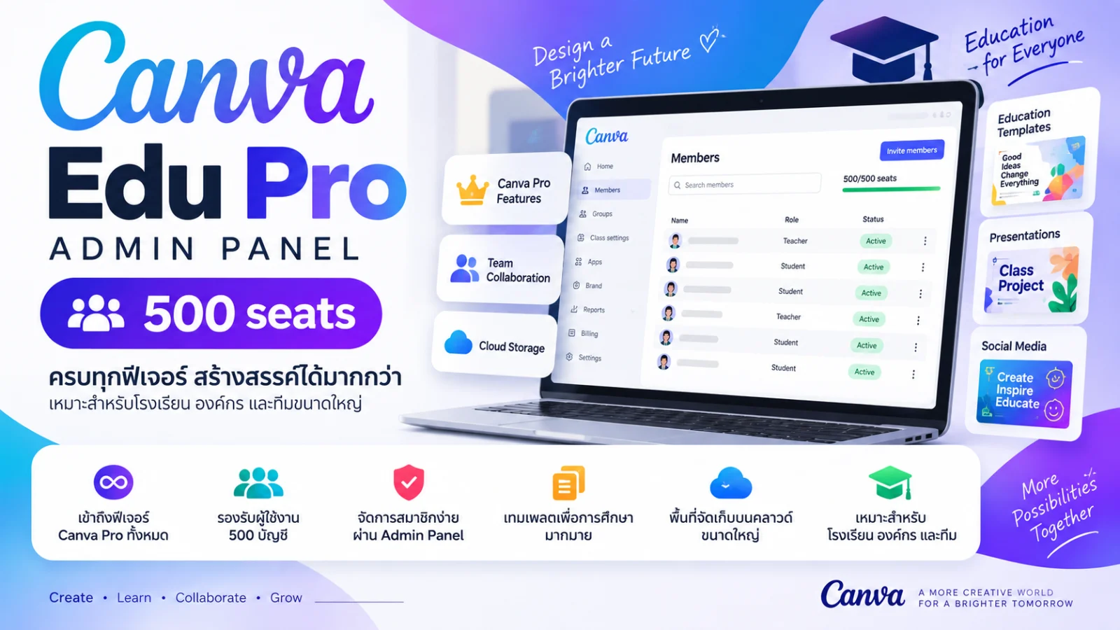 Canva Edu Pro Admin Panel 500 seats 1 ปี